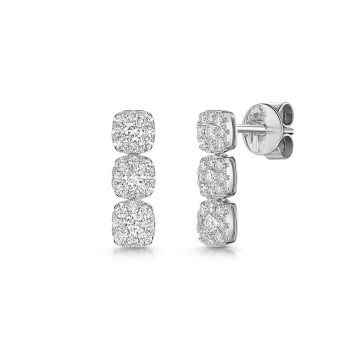 9ct White Gold Round Brilliant 1.00ct Diamond Triple Cushion Drop Earrings - Exclusive to CH