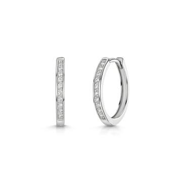 9ct White Gold 0.10ct Round Brilliant Diamond Hoop Earrings