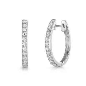 9ct White Gold Round Brilliant 0.75ct Diamond Hoop Earrings