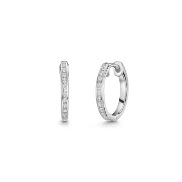 9ct White Gold Round Brilliant 0.12ct Diamond Channel Set Hoops Earrings
