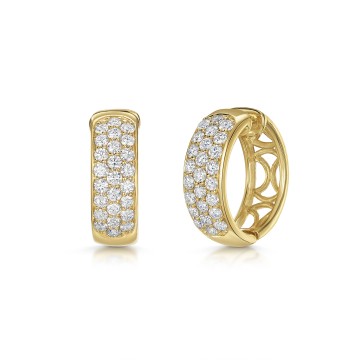 9ct Yellow Gold Round Brilliant 1.00ct Diamond Pave Set Hoop Earrings
