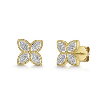 9ct Yellow Gold Round Brilliant 0.10ct Diamond Flower Cluster Earrings