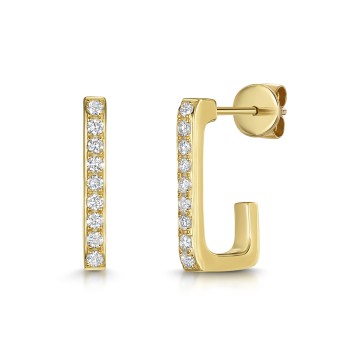 9ct Yellow Gold Round Brilliant 0.20ct Diamond Squared Hoop Earrings