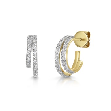 9ct Yellow Gold Round Brilliant 0.25ct Diamond Double Row Hoop Earrings