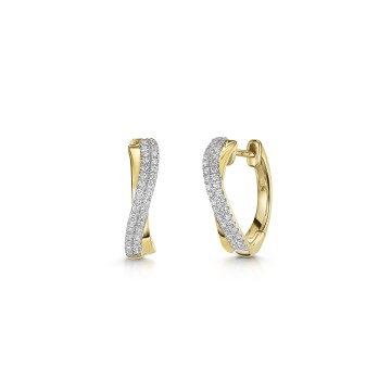 9ct Yellow Gold Round Brilliant 0.15ct Diamond Cross Over Hoop Earrings