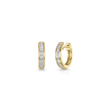 9ct Yellow Gold Baguette Cut Channel Set 0.25ct Diamond Hoop Earrings