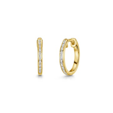 9ct Yellow Gold Round Brilliant 0.12ct Diamond Channel Set Hoops Earrings