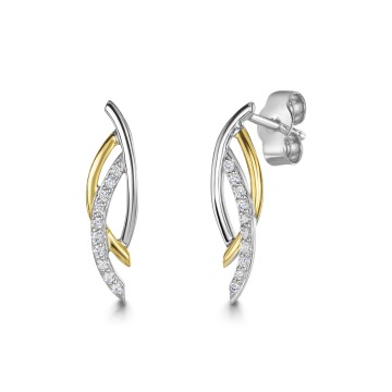 9ct Mixed Metal Round Brilliant Diamond Twist Drop Earrings