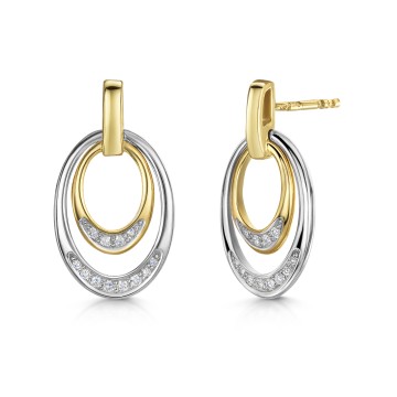 9ct Mixed Metal Round Brilliant Diamond Oval Drop Earrings