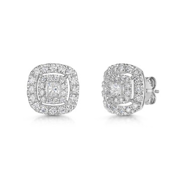Platinum Princess Cut 1.00ct Diamond Double Halo Earrings