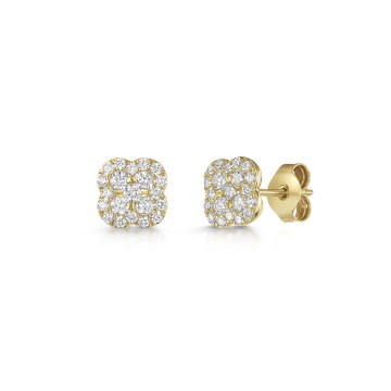 9ct Yellow Gold Round Brilliant 0.75ct Diamond Cluster Earrings