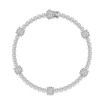 18ct White Gold Round Brilliant 2.60ct Diamond Illusion Style Cluster Bracelet