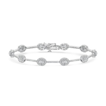 18ct White Gold Oval and Round Brilliant 3.25ct Diamond Cluster Bracelet