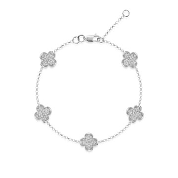 9ct White Gold 0.59ct Diamond Cluster Clover Bracelet