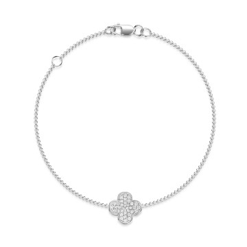 9ct White Gold 0.20ct Diamond Cluster  Clover Bracelet