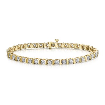 9ct Yellow Gold 2.00ct Bar Set Diamond Bracelet