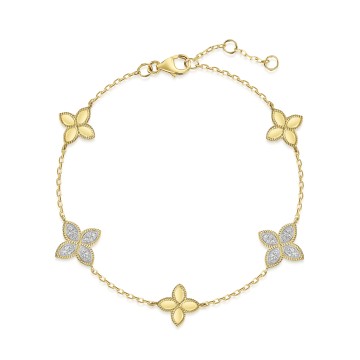 9ct Yellow Gold Round Brilliant 0.25ct Diamond Stationed Flower Bracelet