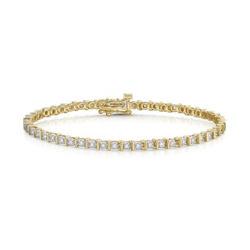 9ct Yellow Gold Round Brilliant 0.50ct Diamond Bar Set Bracelet