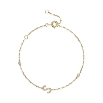 9ct Yellow Gold Round Brilliant 0.10ct Diamond Initial S Bracelet
