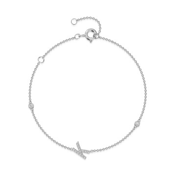 9ct White Gold Round Brilliant 0.11ct Diamond Initial K Bracelet