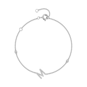 9ct White Gold Round Brilliant 0.13ct Diamond Initial M Bracelet