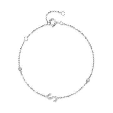 9ct White Gold Round Brilliant 0.11ct Diamond Initial S Bracelet