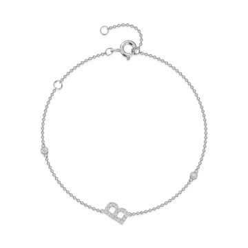 9ct White Gold Round Brilliant 0.12ct Diamond Initial B Bracelet