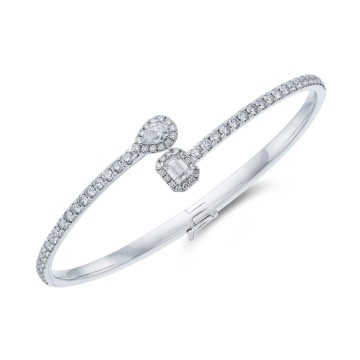 18ct White Gold Pear Emerald and Brilliant Cut 0.57ct Diamond Crossover Bangle