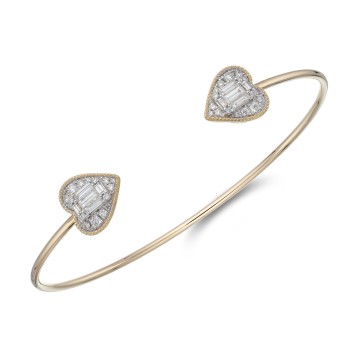 18ct Yellow Gold Mixed Cut 0.63ct Diamond Heart Cluster Bangle