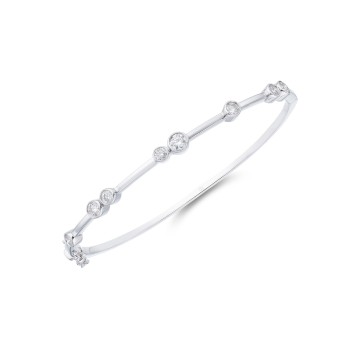 9ct White Gold Brilliant Cut 1.04ct Rub Over Bangle