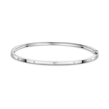 9ct White Gold Round Brilliant 0.05ct Diamond 5 Stone Hinge Bangle