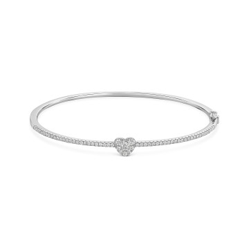 9ct White Gold Round Brilliant 0.60ct Diamond Heart Cluster Bangle