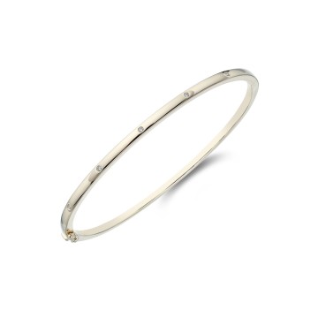 9ct Yellow Gold Rub Over 0.05ct Diamond Hinge Bangle
