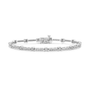 9ct White Gold Round Brilliant 1.50ct Diamond Staggered Tennis Bracelet