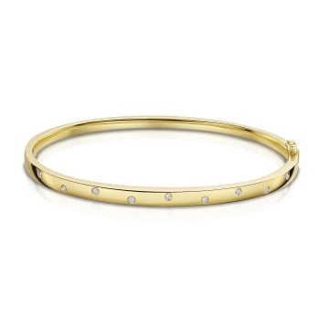 9ct Yellow Gold Round Brilliant 0.15ct Diamond Staggered Line Bangle
