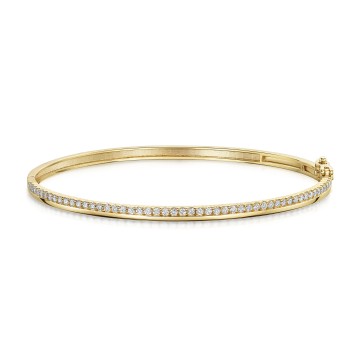 9ct Yellow Gold Round Brilliant 0.75ct Diamond Off Set Line Bangle