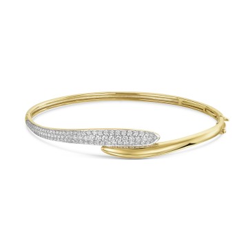 9ct Yellow Gold Round Brilliant 1.25ct Diamond Cross Over Pave Bangle - Exclusive to CH
