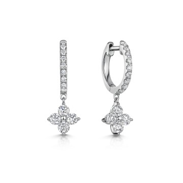 9ct White Gold Brilliant Cut Diamond 0.88ct Cluster Hoop Earrings 