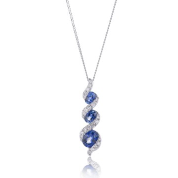 9ct White Gold 0.94ct Oval Cut Sapphire &amp; Diamond Pendant
