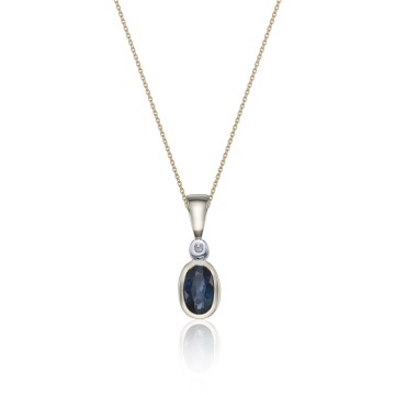 9ct Yellow Gold Diamond and 0.06 Sapphire Pendant