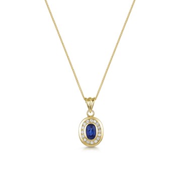 9ct Yellow Gold 0.50ct Oval Sapphire & Diamond Halo Pendant