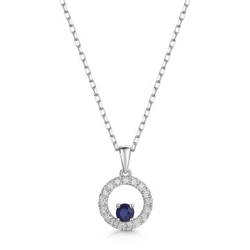 18ct White Gold Round Brilliant Sapphire and Diamond Pendant 0.44ct