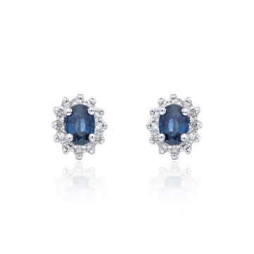 9ct White Gold 0.20ct Sapphire and 0.10ct Diamond Halo Earrings