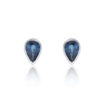 9ct White Gold Pear Sapphire Rub Over Earrings