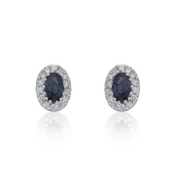 9ct White Gold Diamond 0.23ct and Sapphire Halo Earrings