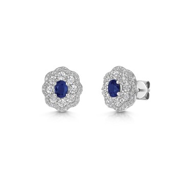 9ct White Gold 0.47ct Oval Cut Sapphire with Illusion Set Diamond Halo Earrings