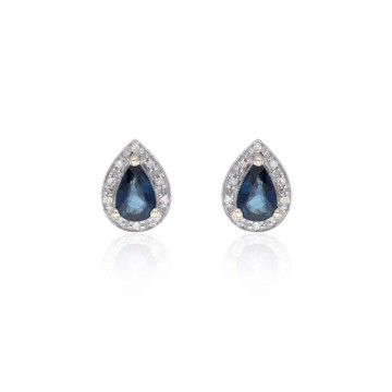 9ct Yellow Gold 0.07ct Diamond and Sapphire Halo Earrings