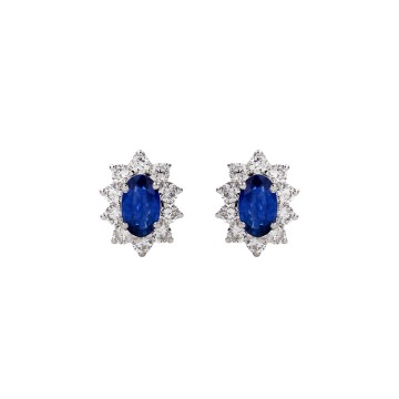 18ct White Gold 0.95ct Oval Cut Sapphire and Diamond Earrings