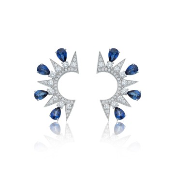 18ct White Gold Pear Cut Sapphire and Brilliant Cut Diamond 5.07ct Celestial Style Earrings 1
