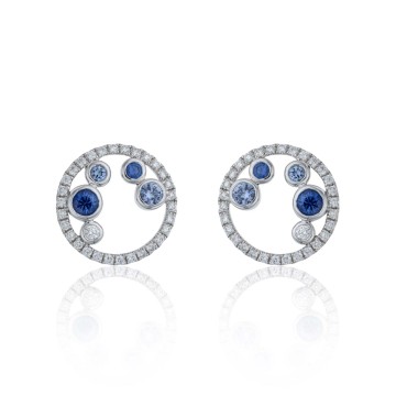 18ct White Gold Brilliant Cut Diamond 0.52ct and Sapphire 0.76ct Earrings 1